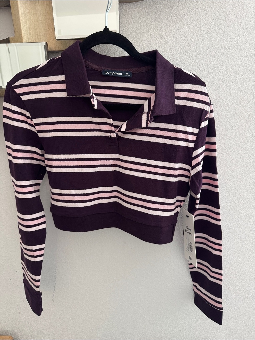 Love Poem Purple & Pink Striped Cropped Polo Top